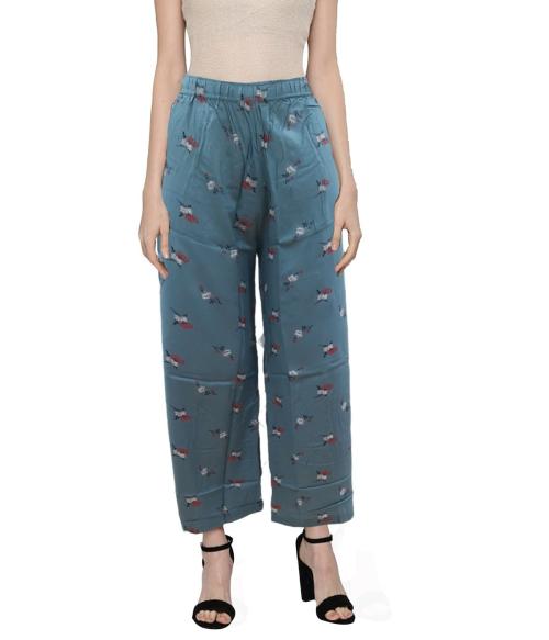 Monisha Plus Rayon viscose trendy floral printed relaxed fit casual anthra melange color palazzo pant