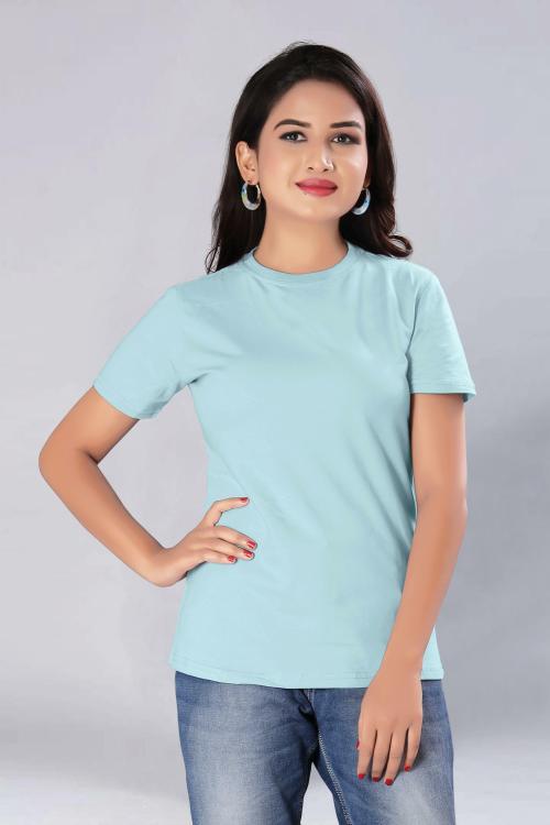 BHIKADIYA 100% Pure Cotton Round Neck Half Sleeves Black Color T-shirt For Girls And Women’s (Sky Blue-M)