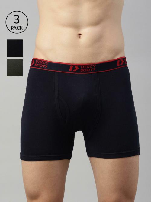 Dixcy Scott Originals Men's Navy, Deep Blue, Olive Solid 100% Cotton Pack of 3 Trunks