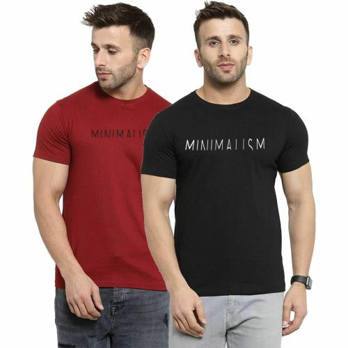 Tik Tok WEARS Solid Men Round Neck Maroon, Black T-Shirt ()