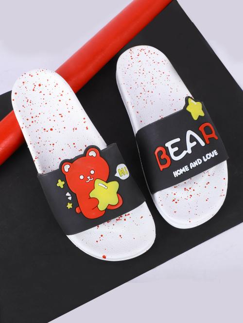 Dchica Red Bear Applique Lightweight Slippers For Indoor And Outdoor Use For kids - 1 Pair