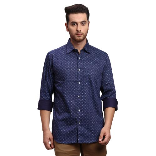 ColorPlus Tailored Fit Printed Blue Shirt