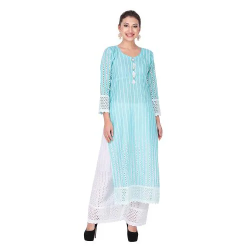 BIS Creations Women Cotton Blend Kurta Palazzo Set