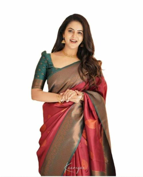 PAVANPUTRA FAB Self Design Banarasi Jacquard Maroon Saree