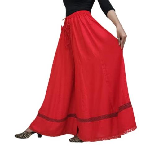 MILLIONISH Women and Girls Red Solid Cotton Rayon Blend Kali Lehenga Palazzo with Full Flared and Qureshia Lace on the Borders (38)