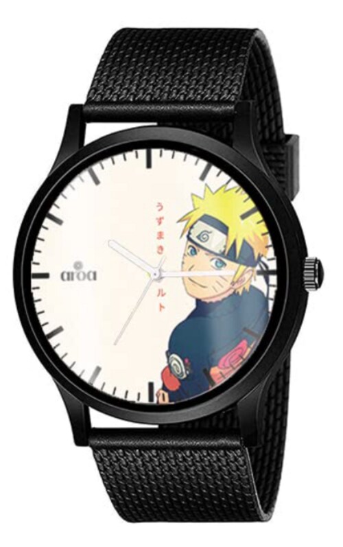 AROA Watch New Watch for Naruto Uzumaki Comic Men Black Metal Type Rubber Analog Watch Black Dial for Men Stylish Watch for Boys