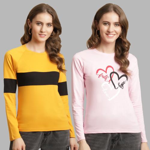 Fabflee Women Full Sleeve Pure Cotton Pack of 2 Round Neck T-shirt l women tshirt l tshirt for womenWomen tshirt | Tops for women | T shirt for women | Women Tops | T shirt | Women | Tops