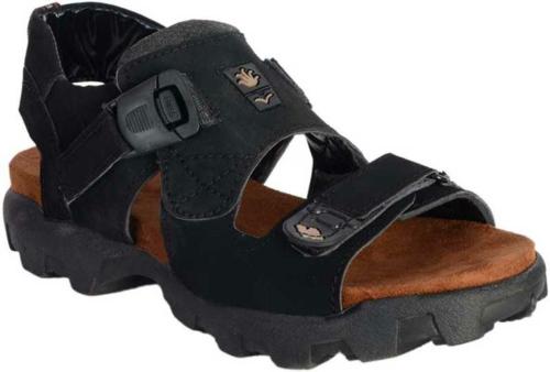 Royal Cruzz Synthetic Leather Black Velcro Sandals For Men