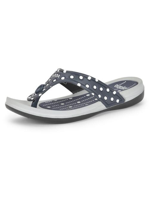ADDA TM-POLKA Women Grey & Navy Polka-dot Thong Flip-flop