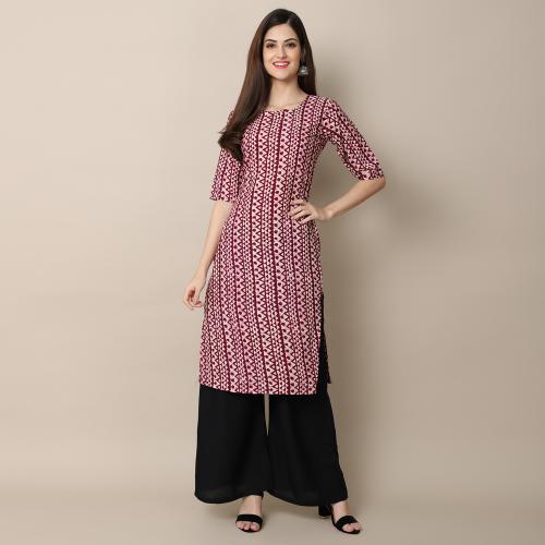 Ethnic basket Women's Crepe Wine Color Ethnic Motif Printed Straight Kurti