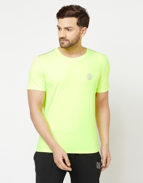Glito Men Solid Neon Green Polyester Sports T-Shirt