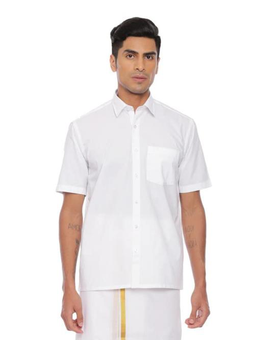 UATHAYAM Minister Cotton Half Sleeve Solid Regular Fit White Formal Shirt for Men (Pack of 1)
