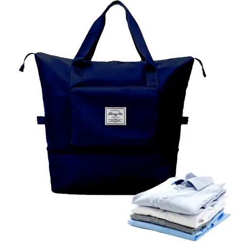 ZURU BUNCH Large Capacity Folding Travel Bag Lightweight Waterproof Foldable Travel Duffel Bag, Expandable Weekender Carry On Overnight Bags, Gym Bag with Dry and Wet Separation (Navy Blue)