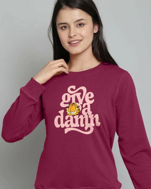 Free Authority Garfield Printed Red Sweatshirt For Women