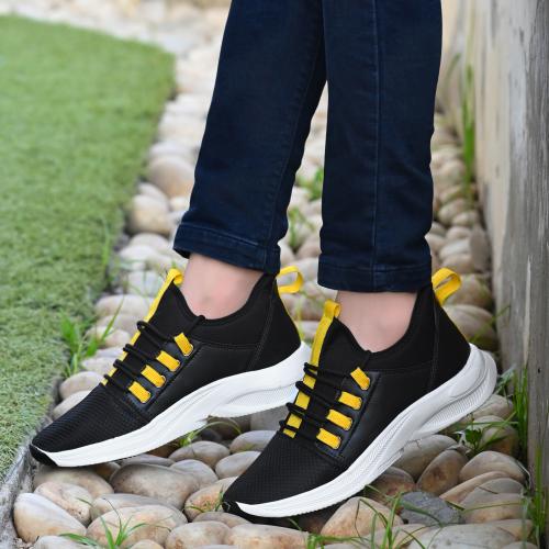 Black Cooper Mesh Sports cum Running and Training Lace-up Shoes For Men (Black)