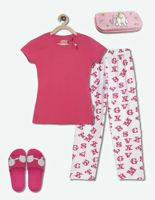 SINI MINI Half Sleeve Pink Girls Casual Pack of 2 Nightsuit