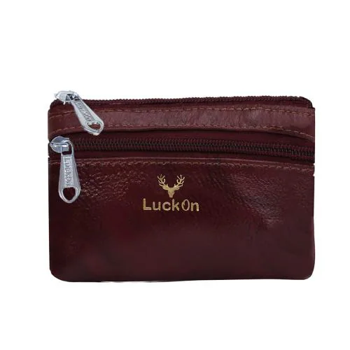 LuckOn Maroon Leather Hand Coin Purse