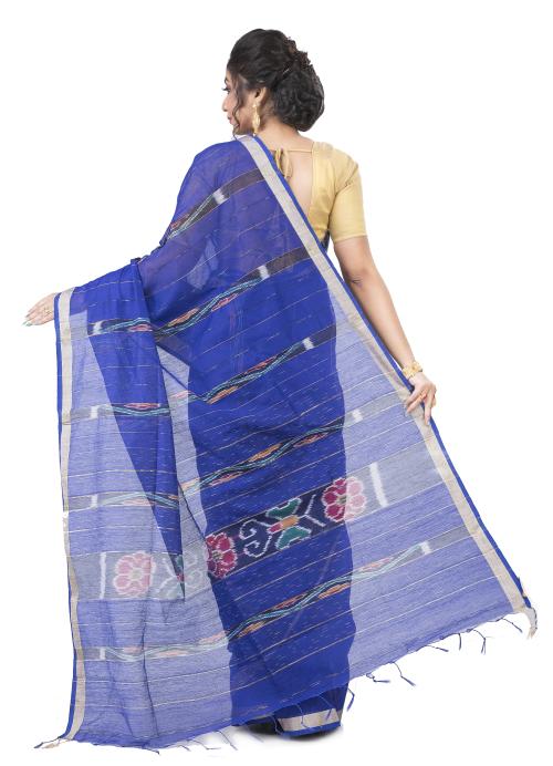 SLAGHA Women's Traditional Bengal Tant Sambalpuri Woven Kotki Cotton Blend Saree With Blouse