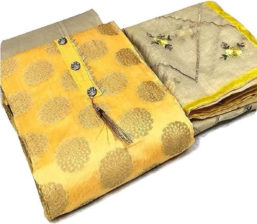 Swarnganga Tex Women White Embroidered Georgette Salwar Suit Material