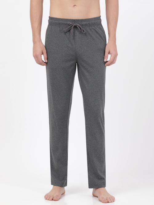 Jockey Style 9508 Men's Super Combed Cotton Rich Straight Fit Trackpants with Side and Back Pockets - Charcoal Melange & Shanghai Red