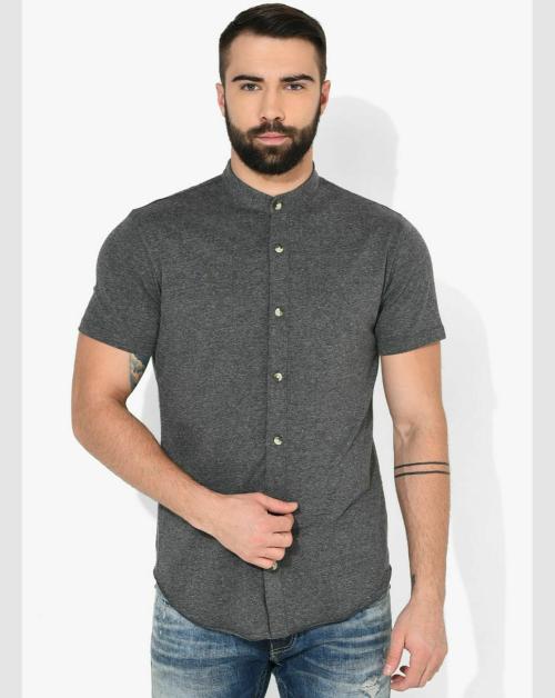 Gritstones Men Solid Casual Grey Shirt