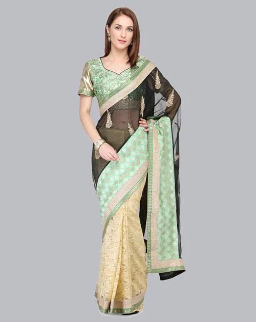 CHHABRA 555 Multicolor Embroidered Chiffon Saree