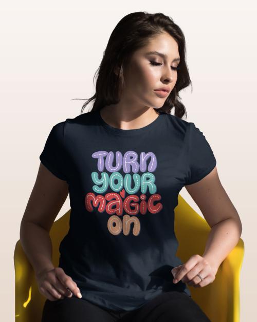 Macmerise Turn your Magic on Navy blue T-shirt for Womens