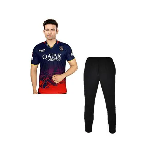 Teky IPL RCB Virat Kholi 18 Fan Jersey 2024/25 With Track Pant For Boys & Men L (Pack of 1)