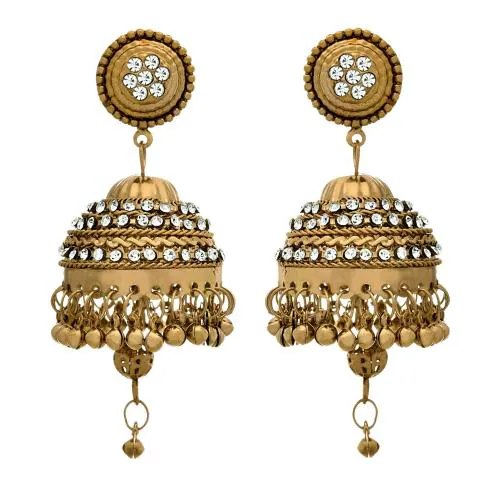 Jfl - Jewellery For Less Traditional One Gram Gold Plated Diamond Jhumka Earring For Women