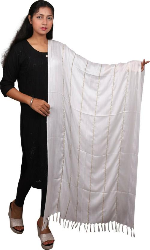 Urban Desi - Fashion Forward Viscose Blend Self Design Women Dupatta (White)