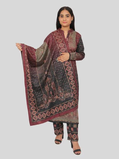 VAZO Women's Winter Wear Woolen Kurti,Leggie & Stole (Karachi Fabric Set of 3)