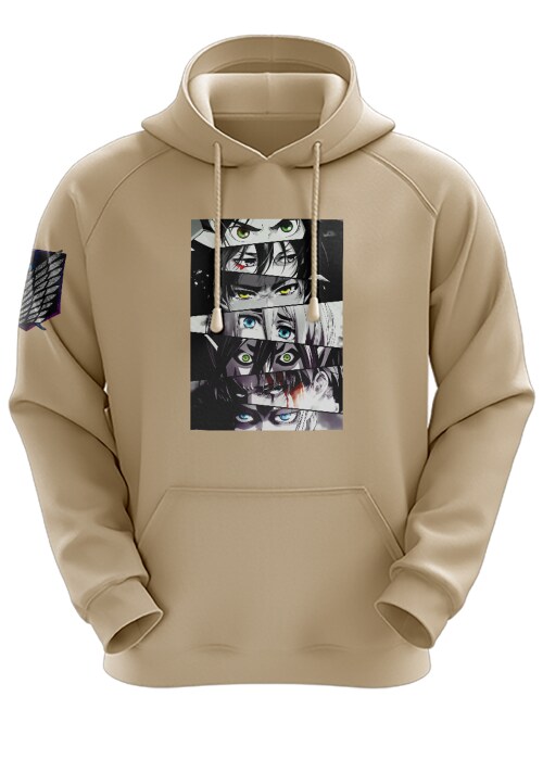 2XL - Unisex Beige AOT Eyes Attack On Titan Anime Hoodie For Men Women TeesTheDay
