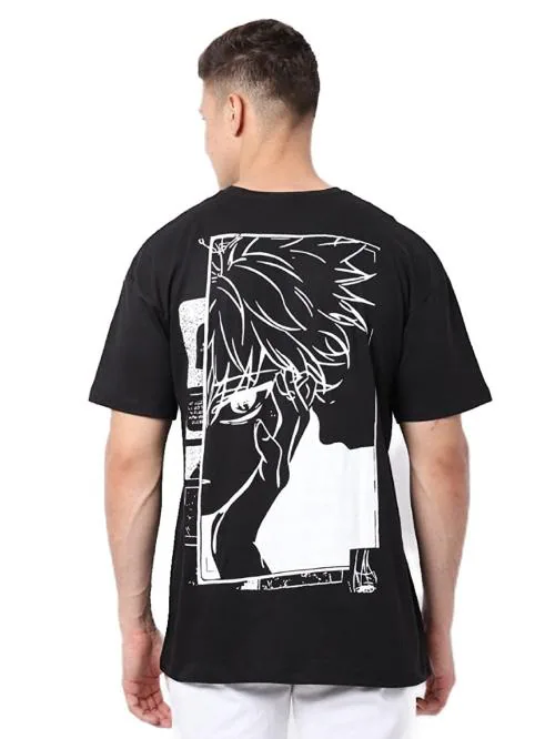 Euroqu Unisex Anime Back-Printed Oversized T-Shirt (Black) Size-Small