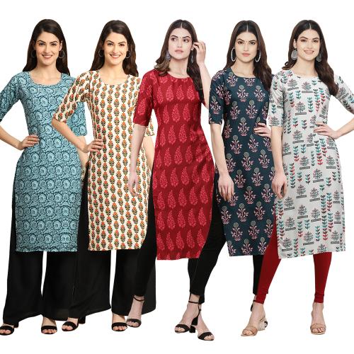 Ethnic Basket Women's Crepe Digital Print Straight Kurta{CCB-378-352-337-335-340-M}