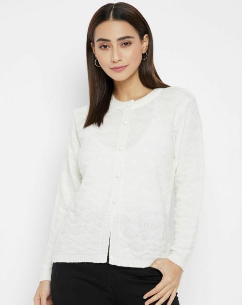 Clapton Women White Solid Acrylic Blend Pack Of 1 Cardigan