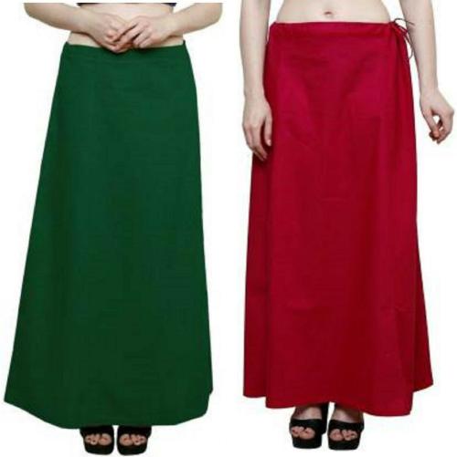 Saran Beige, Green Pure Cotton Pack Of 2 Petticoat