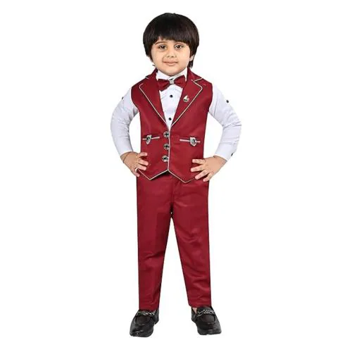 Kukuwears - Kids Ethnic Dress Suit Set I Boy's 3-Piece Suit with Bow Tie | Kids Designer PartySuit Set Shirt, Pant & Waistcoat