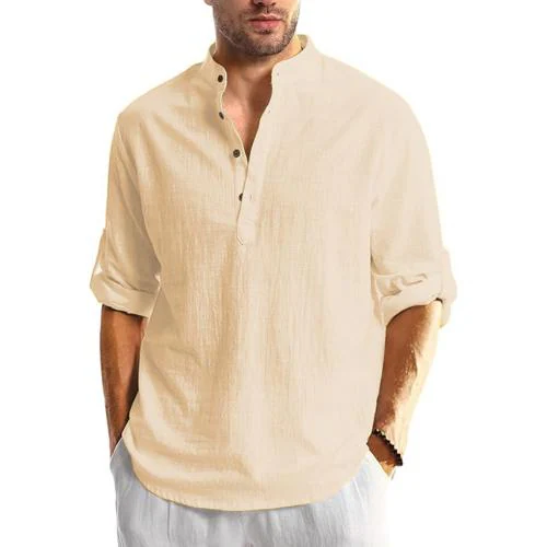 VIDA LOCA Cotton Blend Shirt Style Kurta For Men's (Beige, XL)