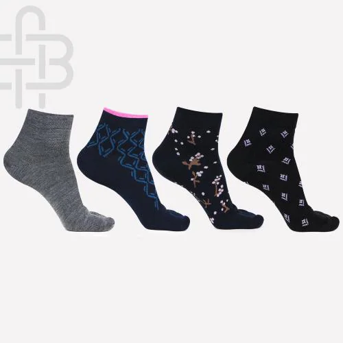 Bonjour Ladies Woolen Ankle-Length Multi-color Thumb Socks - Pack Of 4