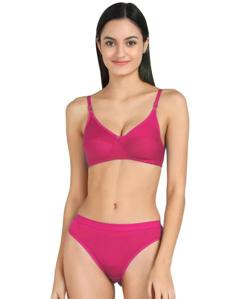 PIBU Pink Self Design 100% Cotton Pack of 1 Lingerie Set