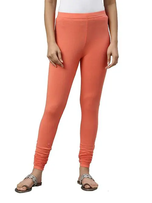 Go Colors Women Rust Solid Stretch Leggings