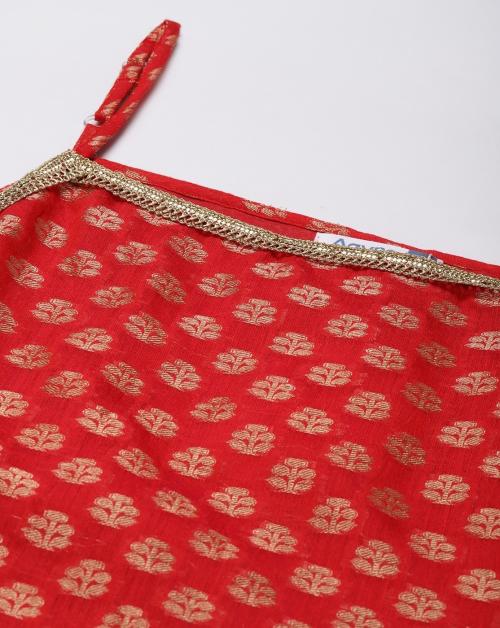 Red Jacquard Straight Kurta