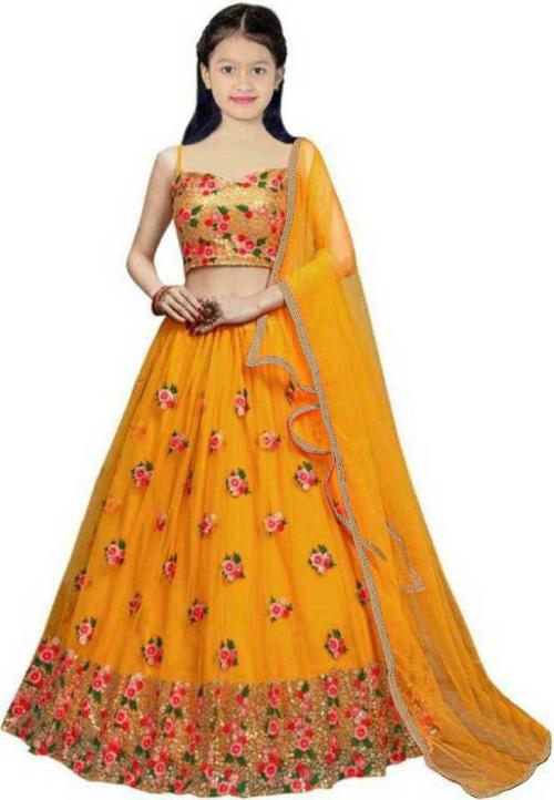 KedarFab Girls Yellow Embroidery Silk Blend Single Lehenga & CholiModel | Girls Lehenga Choli | Girls Ethnic Wear | Kids Ethnic Wear
