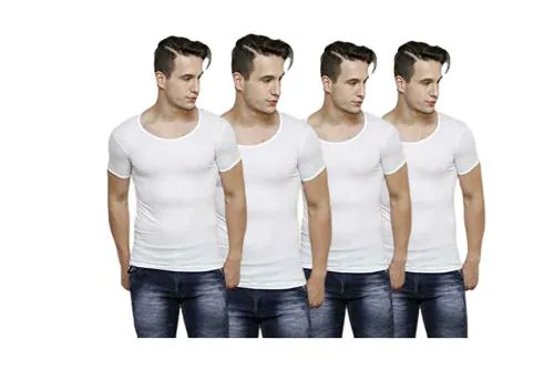 PRINCE WEAR Men White Cotton Pack of 4 Vest (S) | Tropika RNS