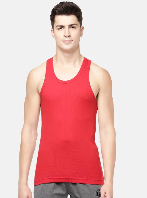 Macroman M Series Men's Red Solid 100% Cotton Pack of 1 Vest