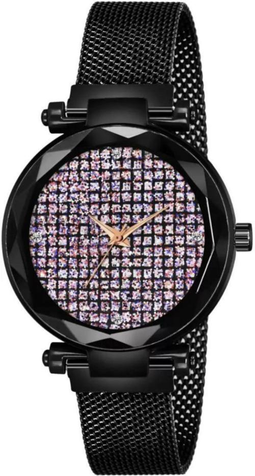 Bolun Analog Multicolor Dial Black Strap Watch For Women