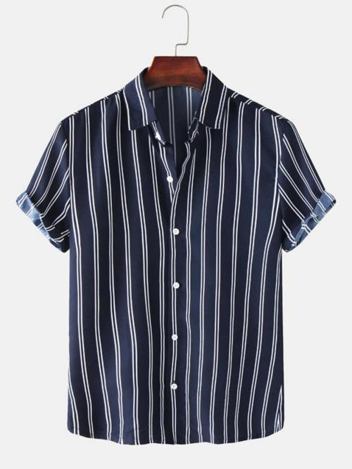 Bought First Men Multicolor Striped Cotton Blend Party Shirt