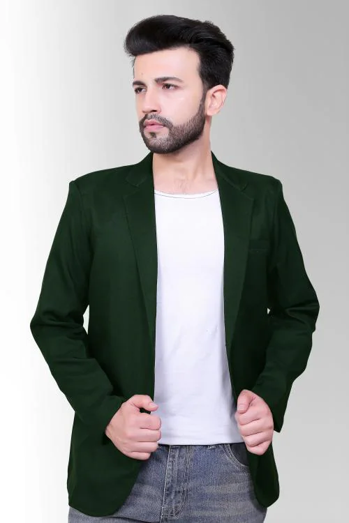 Avaeta Men's Bottle Green Solid Cotton Blend Blazer