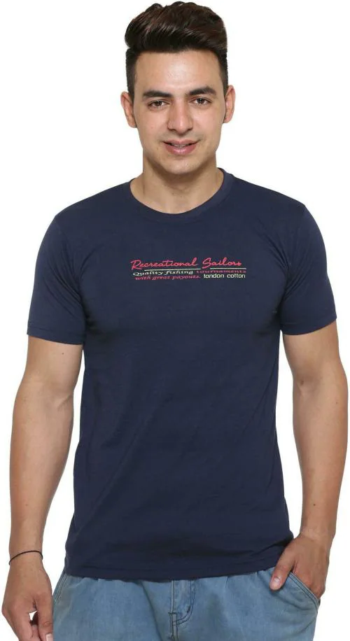 Vimal Jonney Men Navy Printed Cotton Blend T-shirt