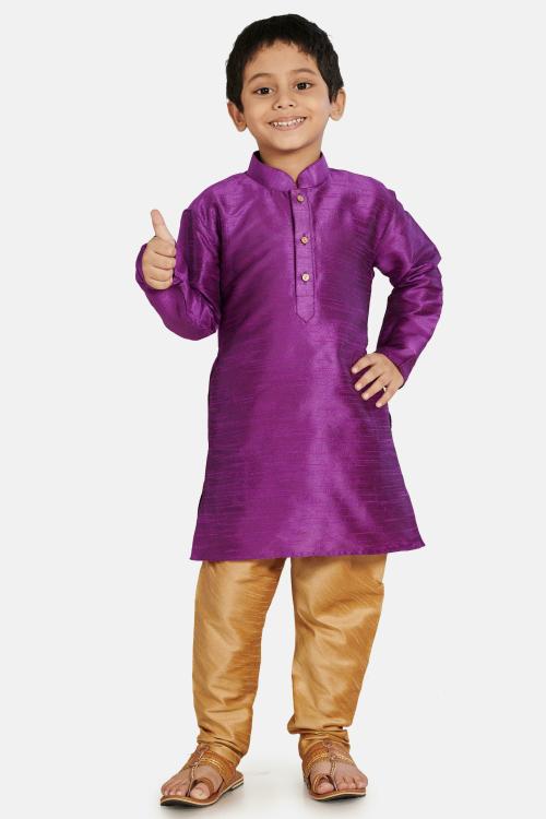 Just Creation Boys Purple Solid Cotton Silk Kurta Set (6-7 Y)
